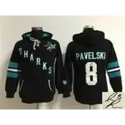 Women San Jose Sharks #8 Joe Pavelski Black Old Time Hockey Stitched Signature Edition Hoodie