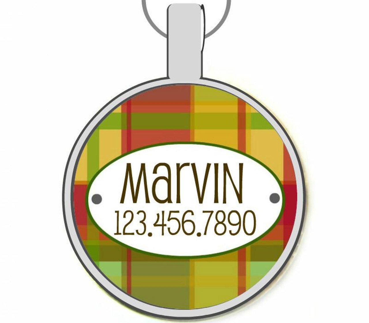 Image Red & Green Plaid Silver Pet ID Tags