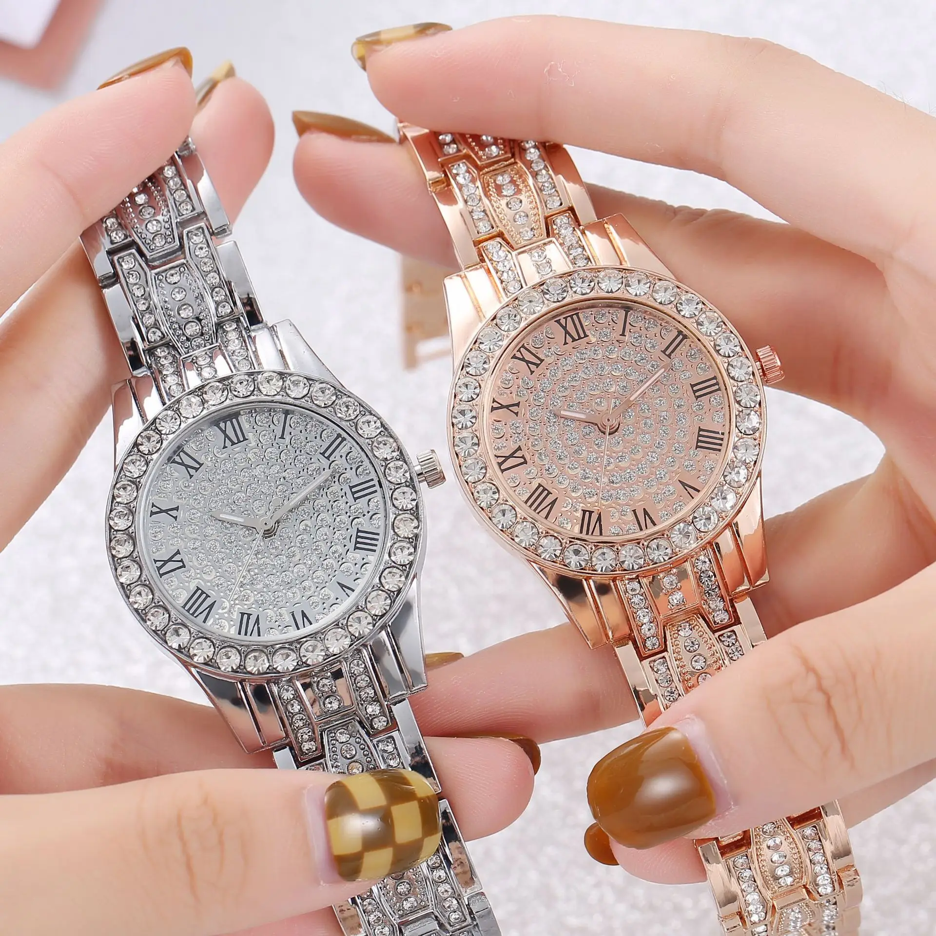 Image Shiny Solid Color Jewelry Buckle Quartz Women\s Watches