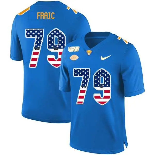 Image Pittsburgh Panthers 79 Bill Fralic Blue USA Flag 150th Anniversary Patch Nike College Football Jersey Dyin