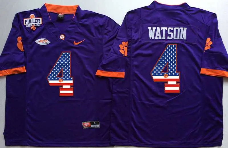 Image Clemson Tigers #4 Deshaun Watson Purple 1975 1978 Fuller USA Flag College Stitched Jersey