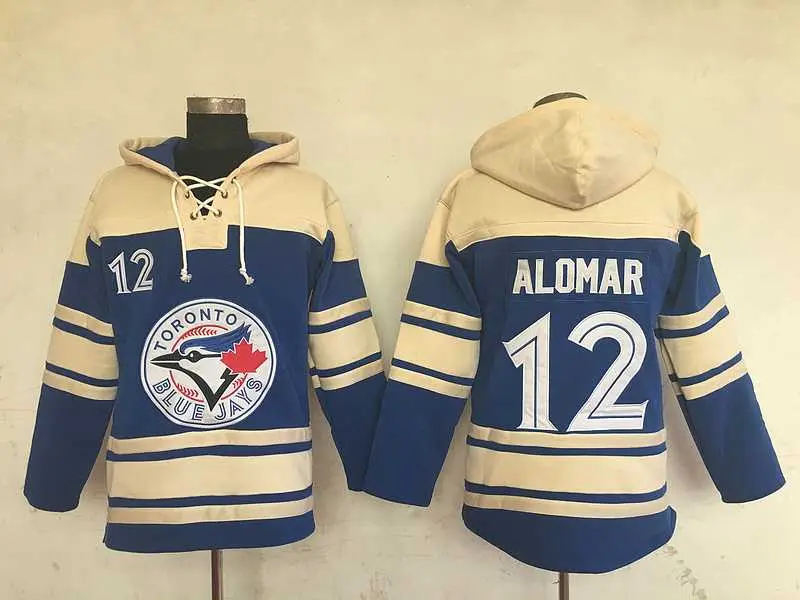 Image Toronto Blue Jays #12 Roberto Alomar Blue Sawyer Hooded Sweatshirt Stitched NHL Hoodie