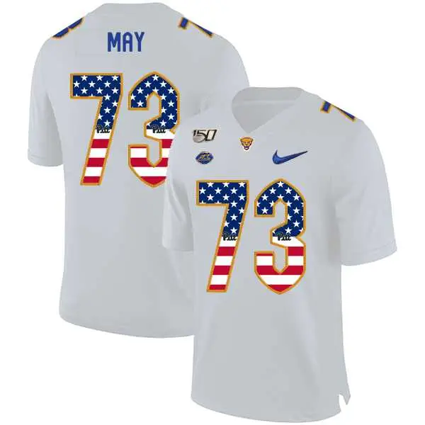 Image Pittsburgh Panthers 73 Mark May White USA Flag 150th Anniversary Patch Nike College Football Jersey Dyin