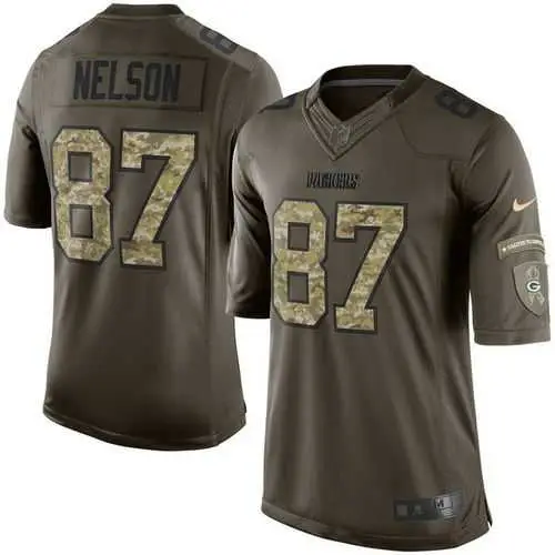 Image Glued Youth Nike Green Bay Packers #87 Jordy Nelson Green Salute to Service NFL Limited Jersey