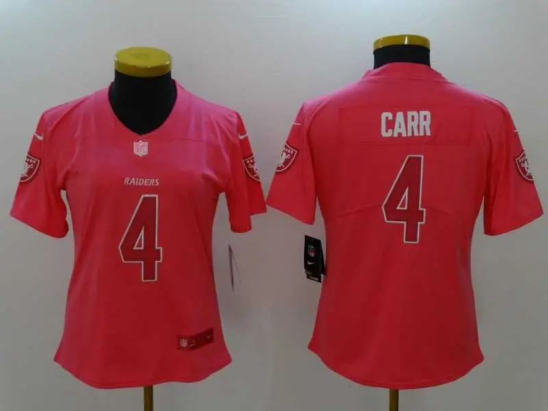 Image Women Limited Nike Oakland Raiders #4 Derek Carr Pink Rush Fashion Stitched Jersey