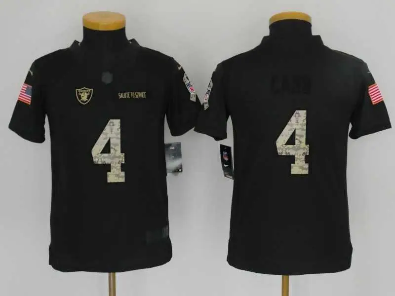 Image Youth Limited Nike Oakland Raiders #4 Derek Carr Black Anthracite Salute To Service Stitched Jersey