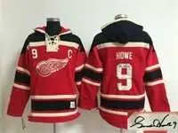 Image Detroit Red Wings #9 Gordie Howe Red Stitched Signature Edition Hoodie