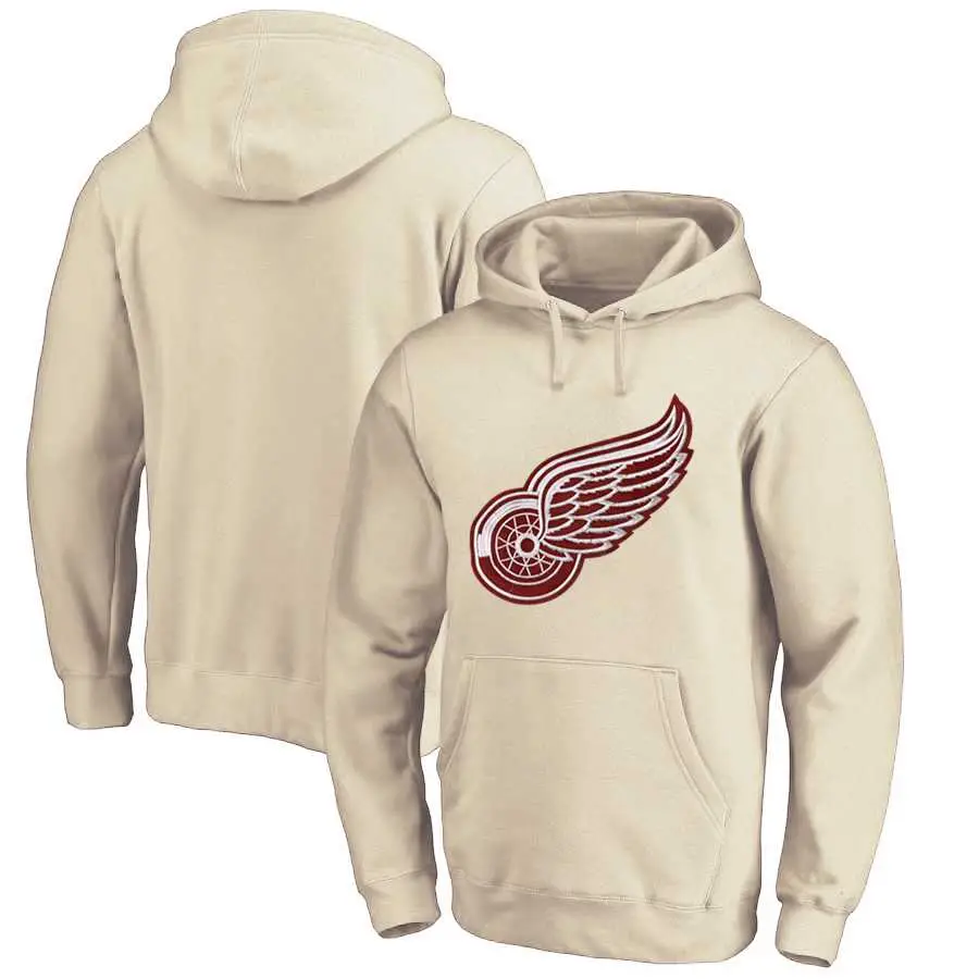 Image Men's Customized Detroit Red Wings Cream All Stitched Pullover Hoodie