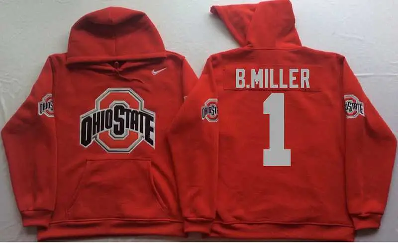 Image Ohio State Buckeyes #1 Braxton Miller Red Men's Pullover Stitched Hoodie