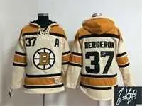 Image Boston Bruins #37 Patrice Bergeron Cream Stitched Signature Edition Hoodie