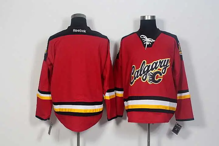 Image Men Calgary Flames Customized Red Stitched NHL Jersey