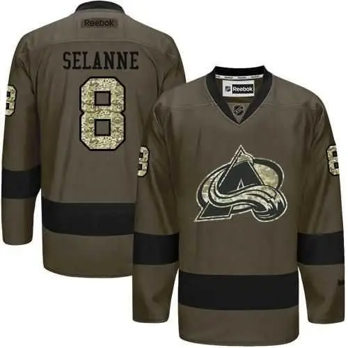 Image Glued Colorado Avalanche #8 Teemu Selanne Green Salute to Service NHL Jersey