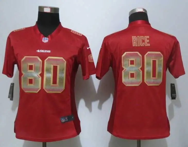 Image Womens Nike San Francisco 49ers #80 Rice Red Strobe Elite Jerseys