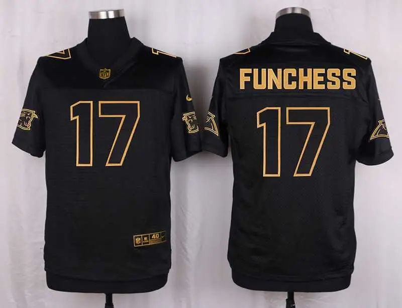 Image Glued Nike Carolina Panthers #17 Devin Funchess Pro Line Black Gold Collection Elite Jersey