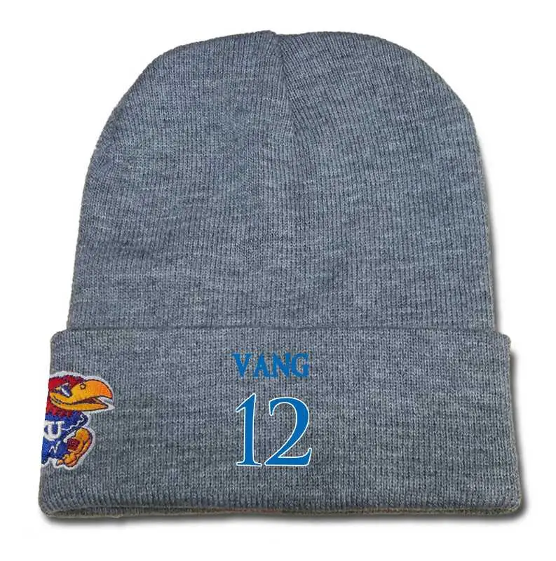 Image Kansas Jayhawks #12 Tucker Vang Gray College Basketball Knit Hat