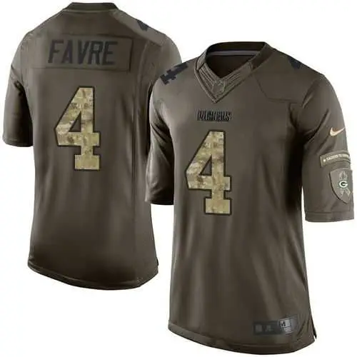 Image Glued Nike Green Bay Packers #4 Brett Favre Men's Green Salute to Service NFL Limited Jersey