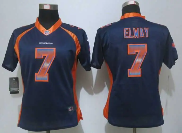 Image Womens Nike Denver Broncos #7 Elway Navy Blue Strobe Elite Jerseys