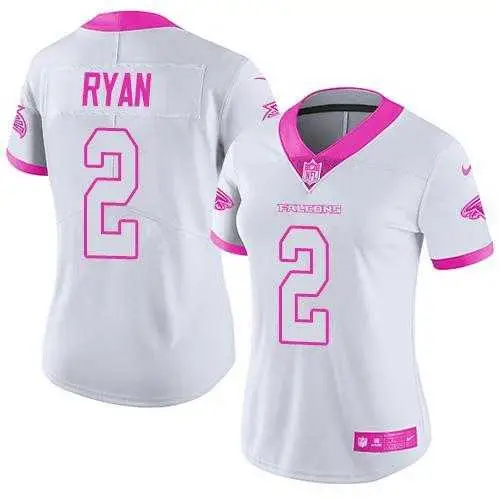 Image Glued Women Nike Atlanta Falcons #2 Matt Ryan White Pink Rush Limited Jersey