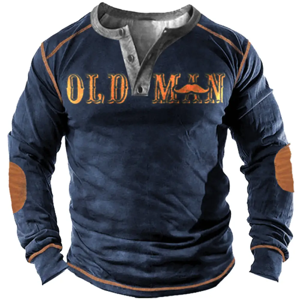 Image Old Men Men's Outdoor Retro Tactical Henley Long Sleeve Shirt