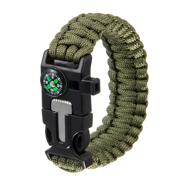 Image 5 In 1 Compass Flint Bracelet Outdoor Escape Survival Hand Rope Survival Whistle Lifesaving Flint Bracelet