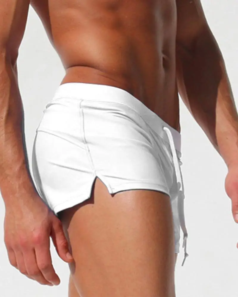 Image Solid Skinny Drawstring Boxer Beach Shorts