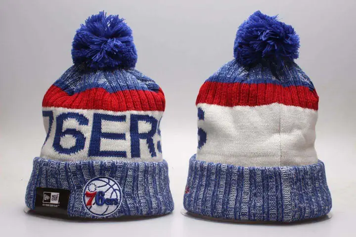 Image 76ers Fresh Logo Royal Sport Pom Cuffed Knit Hat YP