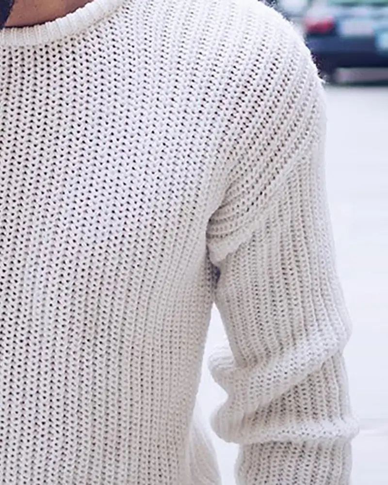 Image Men Plain Long Sleeve Casual Sweater