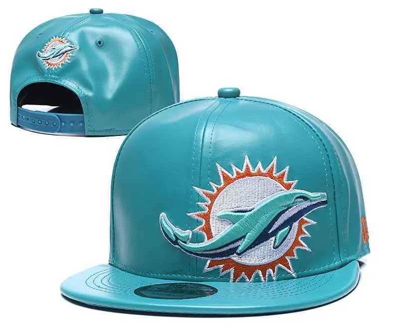 Image Dolphins Team Logo Aque Leather Adjustable Hat GS