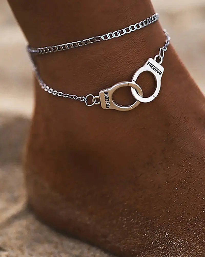 Image 1pc Fashion Multilayer Foot Chain Handcuffs Pattern Anklet
