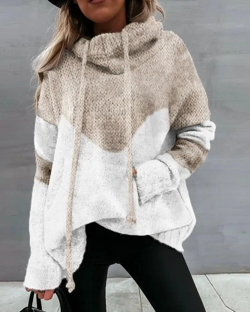 Image Colorblock Long Sleeve Chunky Knit Sweater
