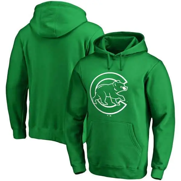 Image Men's Chicago Cubs Fanatics Branded Green St. Patrick's Day White Logo Pullover Hoodie