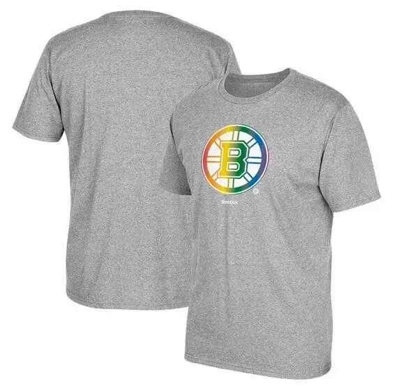 Image Men's Boston Bruins Gray Reebok Rainbow Pride Short Sleeve T-Shirt FengYun