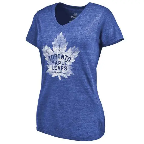Image Women's Toronto Maple Leafs Distressed Team Primary Logo Tri Blend T-Shirt Blue FengYun