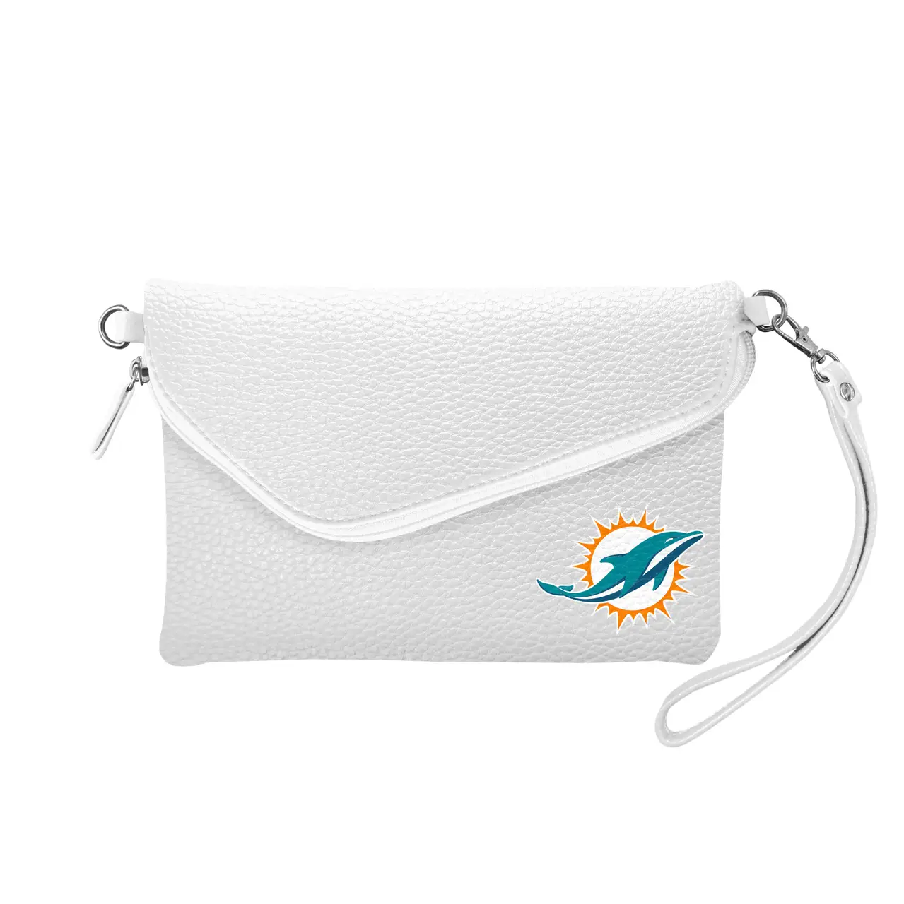 Image Miami Dolphins Purse Pebble Fold Over Crossbody White - Special Order