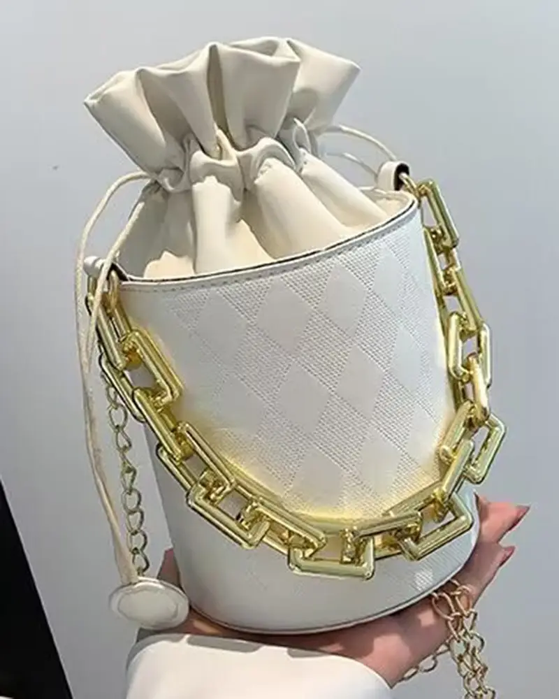 Image Drawstring Chain Strap Bucket Bag