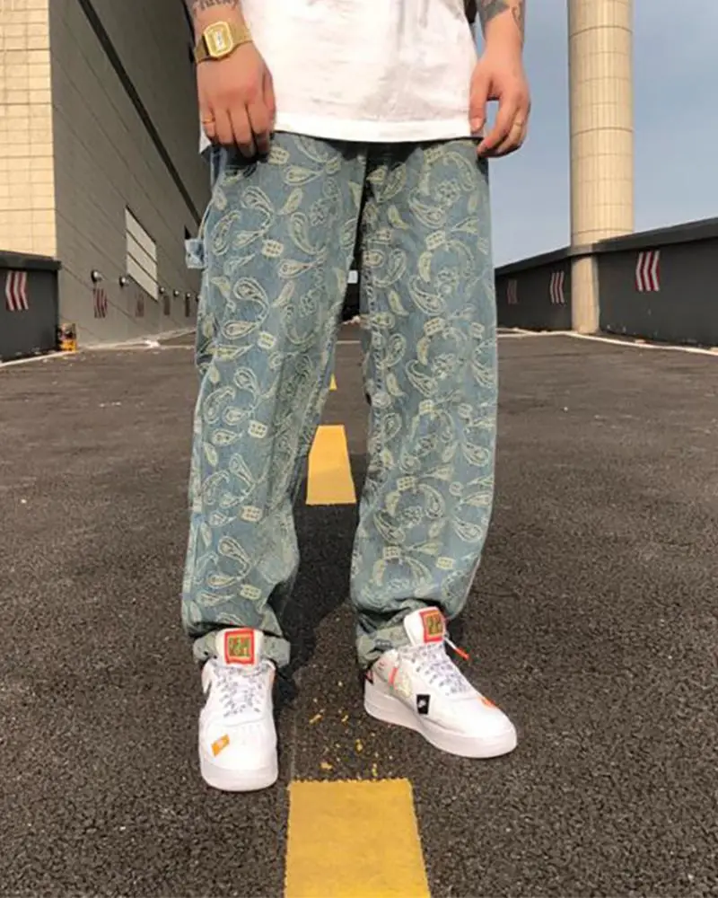 Image Print Loose Hip-hop Denim Pants