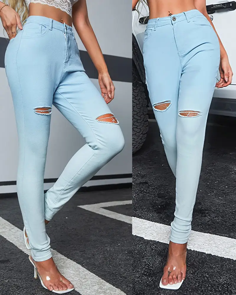 Image Ombre High Waist Cutout Ripped Skinny Jeans