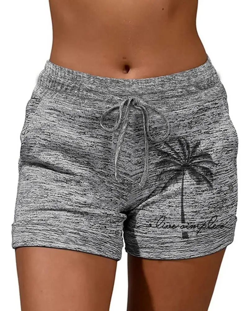 Image Live Simple Coconut Tree Print Drawstring Shorts