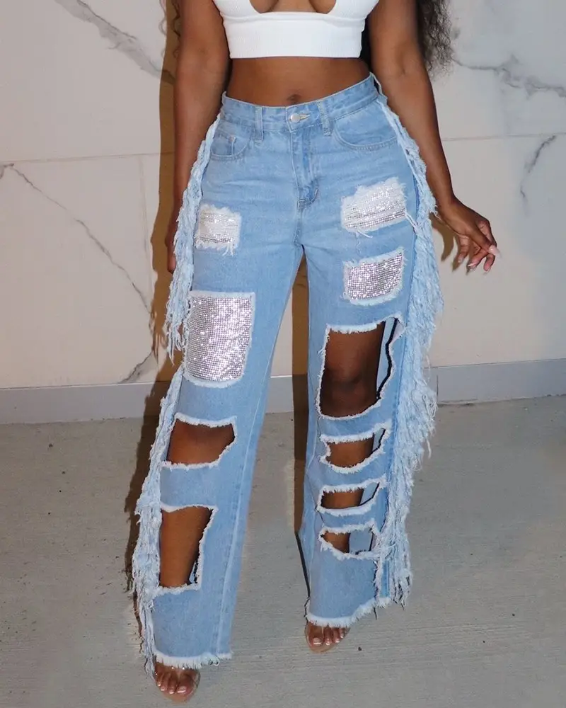 Image Cut Out Distressed Denim Jeans