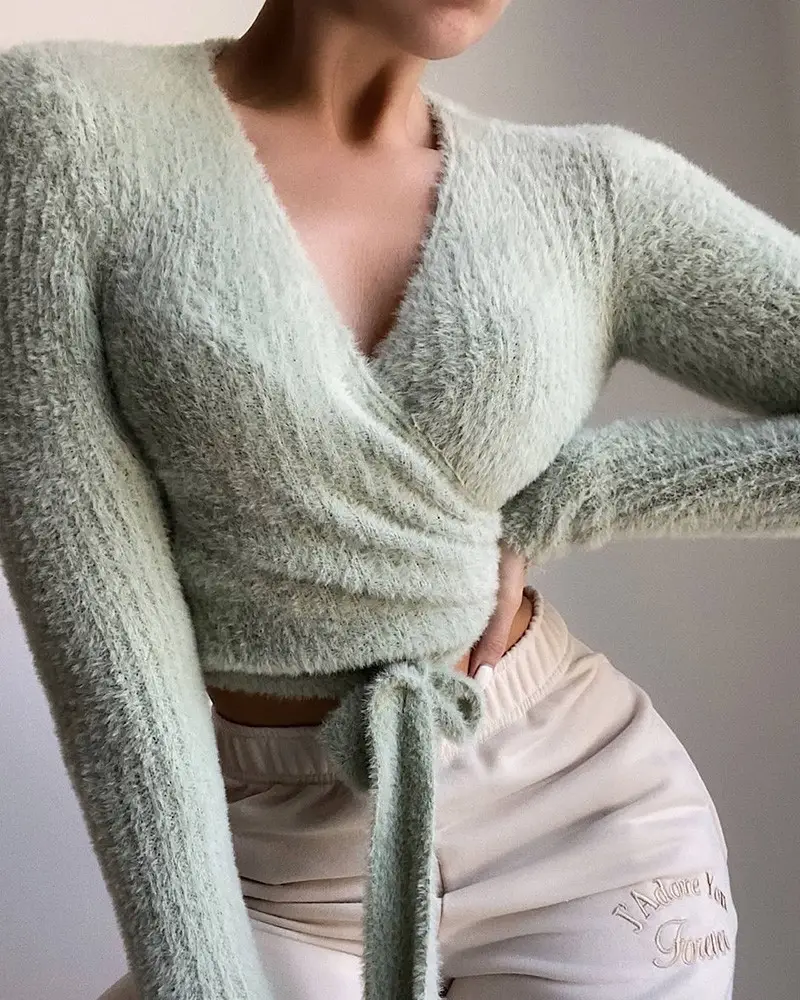 Image Fluffy Tied Detail Long Sleeve Top