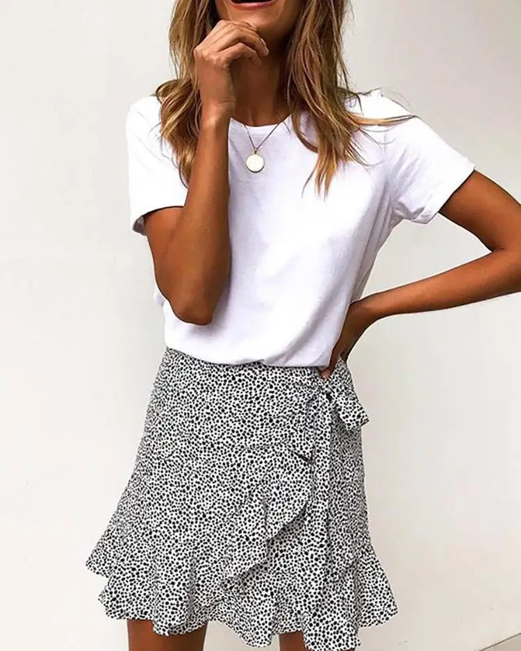 Image Dalmatian Print Knot Waist Flounced Skirt