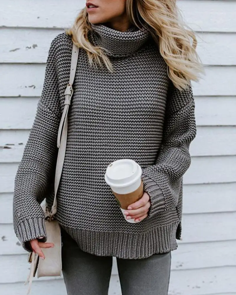 Image High Neck Loose Knit Sweater