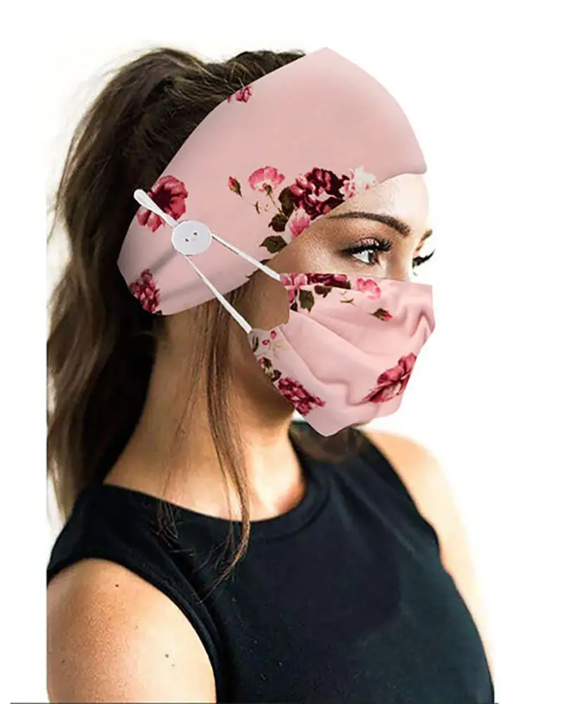 Image Button Wide Headband Elastic Facemask Holder With Mouth Mask