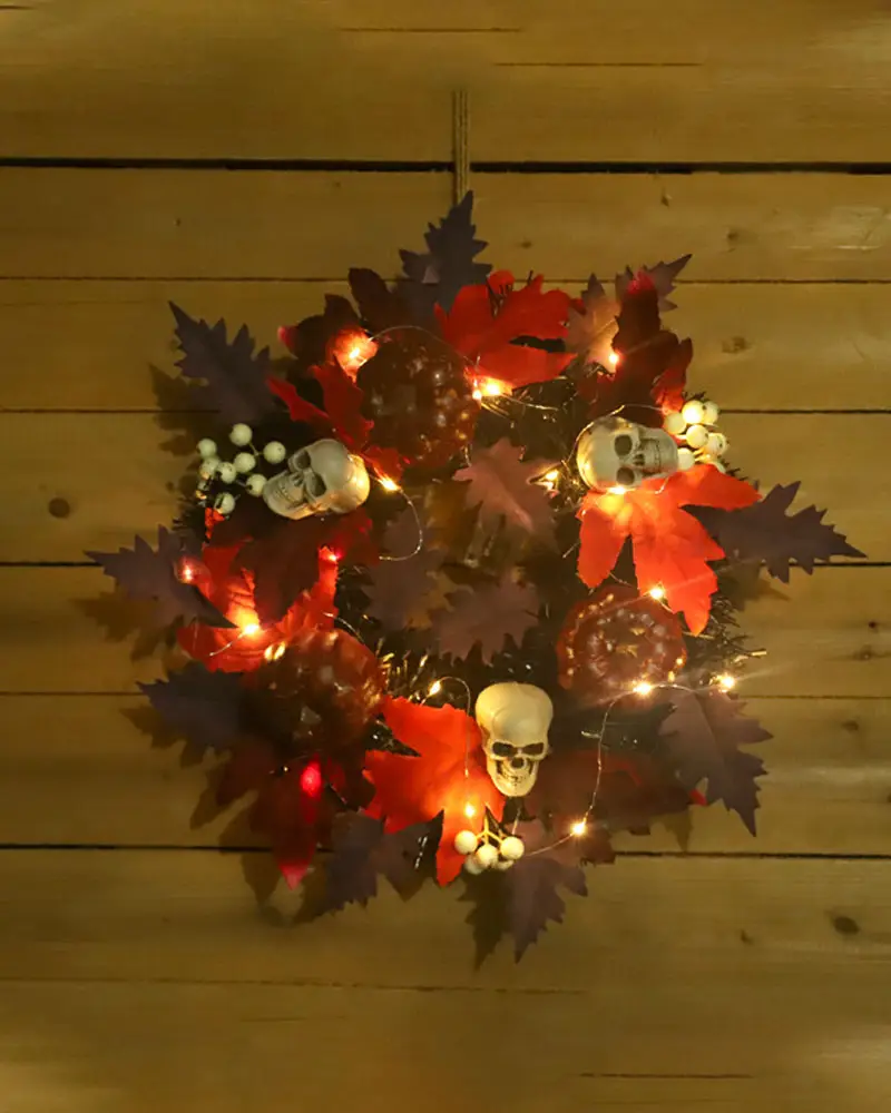 Image Halloween Wreath With Skull Maple Leaf Pumpkin Garland Wreath For Halloween Home Party Decoration