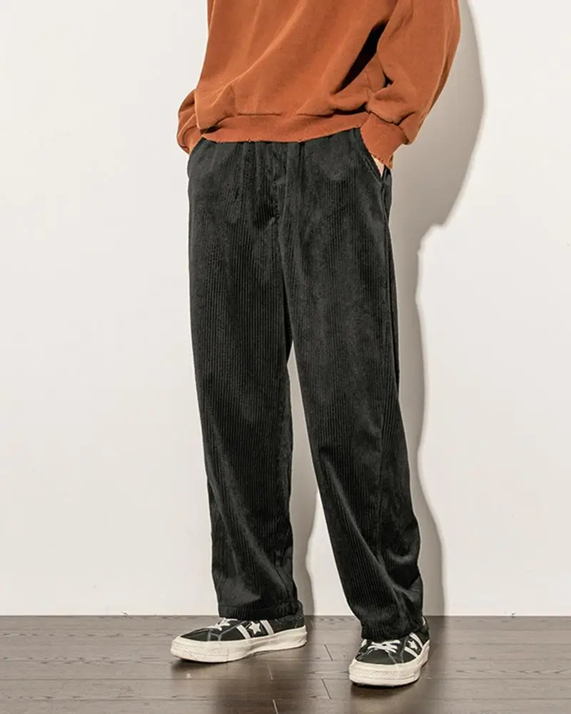 Image Solid Straight Corduroy Loose Pants