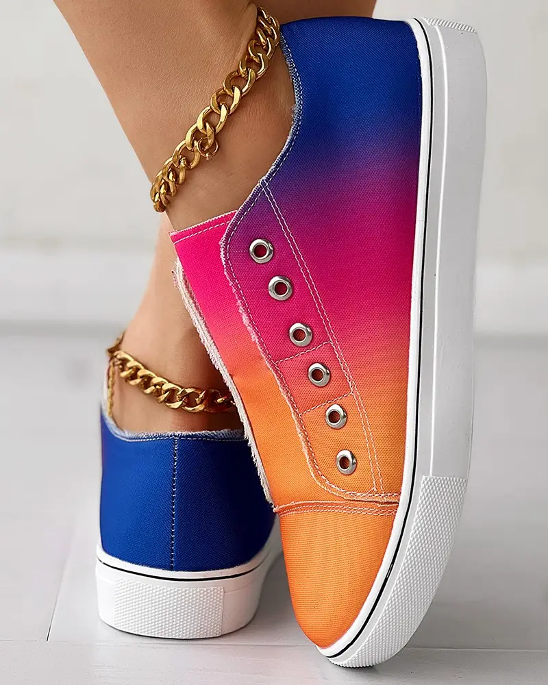 Image Ombre Eyelet Slip On Canvas Sneakers