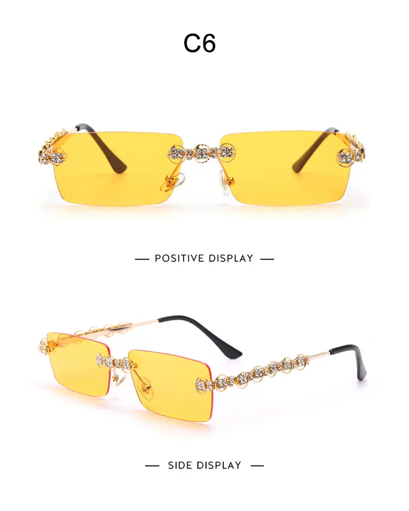 Image 1Pair Rimless Rhinestone Rectangle Tinted Lens Sunglasses